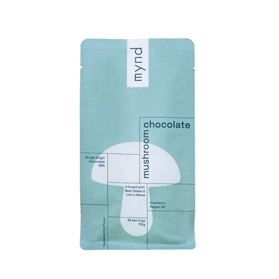 Mushroom chocolate package with 'Mynd' branding on a white background
