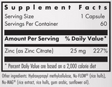 Text listing the ingredients including Zinc as Zinc Citrate