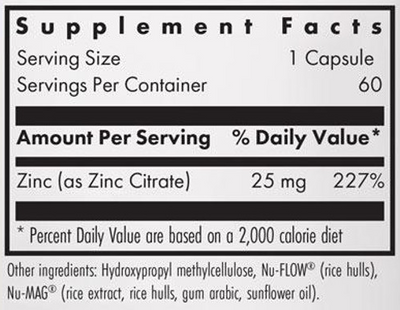 Text listing the ingredients including Zinc as Zinc Citrate