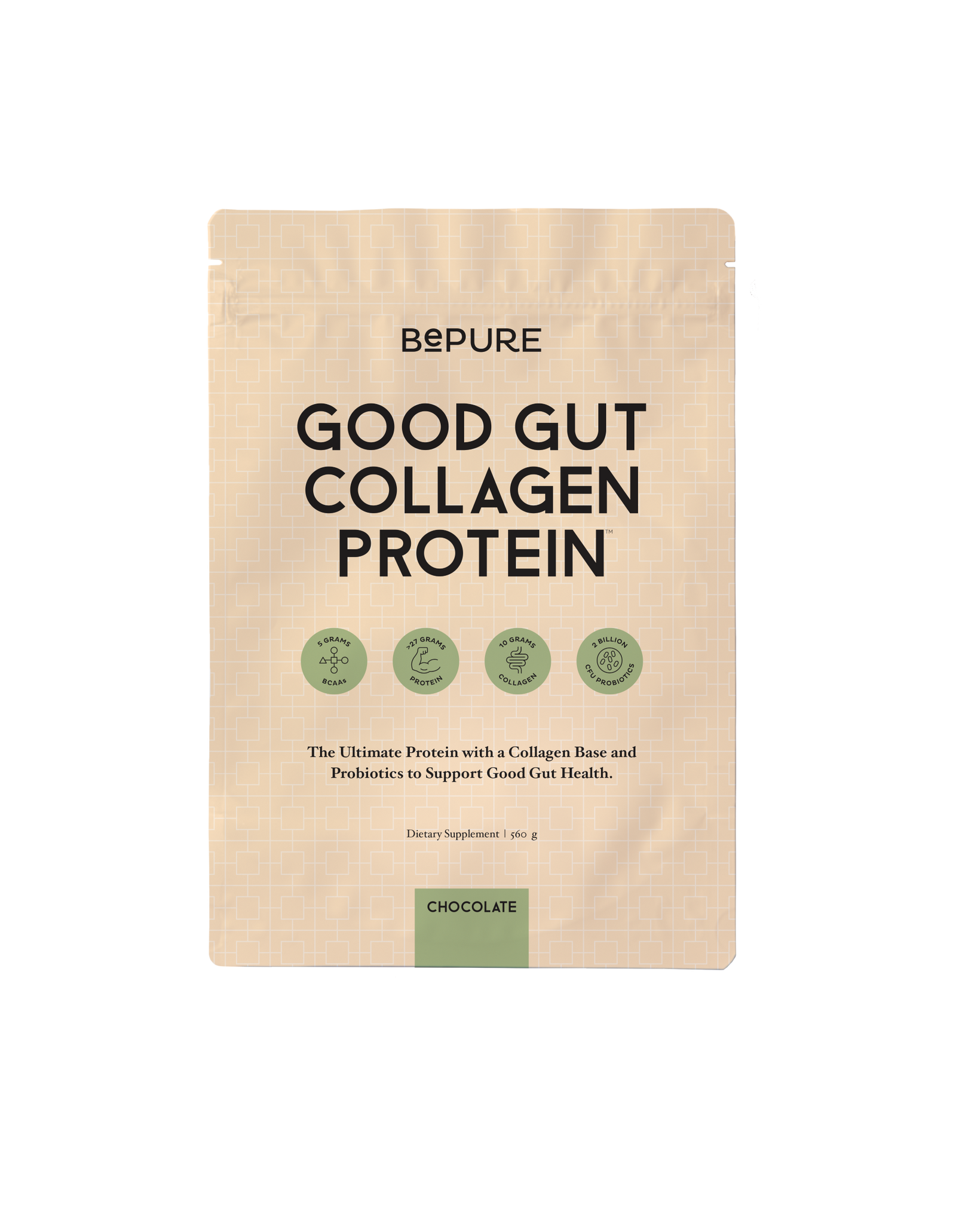 A supplement container of Good Gut Collagen Protein Refill by Be Pure