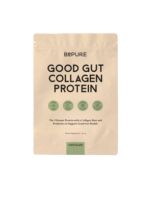 A supplement container of Good Gut Collagen Protein Refill by Be Pure