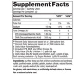 Supplement facts for Children's DHA Gummy Chews listing ingredients including DHA, Docosahexaenoic acid, EPA, Eicosapentaenoic acid, Fish Oil