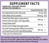Supplement facts for Period Pal listing ingredients including Agnuside, Ashwagandha, Ashwagandha (Withania somnifera), Chaste extract, Chaste tree (Vitex agnus-castus)