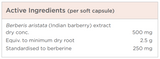 Text listing the ingredients including Berberis aristata(indian barberry), Berberine.
