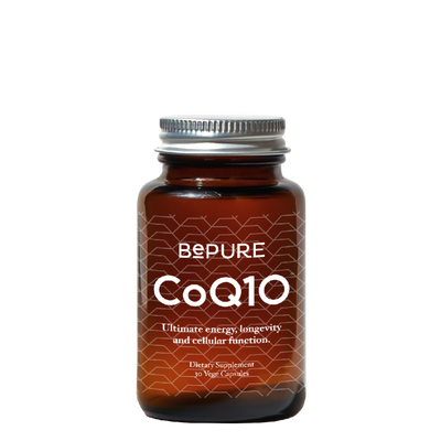 A supplement container of CoQ10 30c by Be Pure