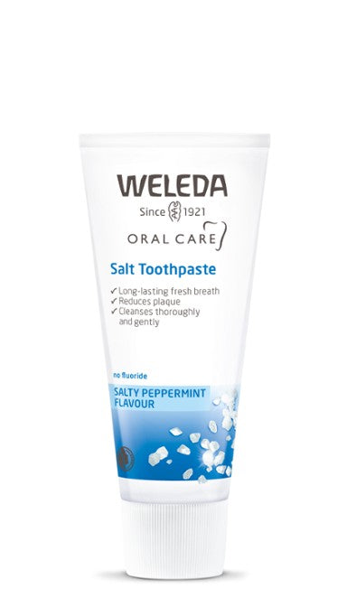 A supplement container of Salt Toothpaste by Weleda