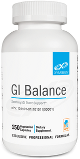 A supplement container of GI Balance 150 Capsules by Xymogen