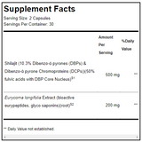 Supplement facts for TestoPlex™ Plus 60 Capsules listing ingredients including Shilajit