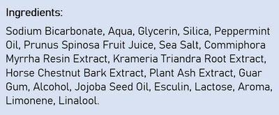 Supplement facts for Salt Toothpaste listing ingredients including Alpha lipopic acid R from, Celtic Sea Salt, Cetyl Alcohol, Collodial Anhydrous Silica, Commiphora myrrha
