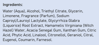Supplement facts for Citrus 24hr Roll-On Deodorant listing ingredients including Acacia, Cetyl Alcohol, Citric Acid, Coumarin, Eugenol
