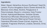 Supplement facts for Skin Food 75mL listing ingredients including Althaea officinalis, Arginine, Beeswax, Calendula Extract, Cetyl Alcohol