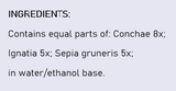 Supplement facts for Sepia Comp. - 100ml listing ingredients including Gnatia Amara, Sepia (Sepia officinalis)