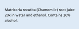Supplement facts for Baby Teething Drops listing ingredients including Chamomile, Matricaria Recutita, Matricaria chamomilla