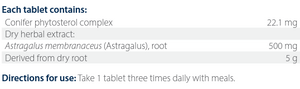 Text listing the ingredients including Conifer phytosterol, astragalus membranaceus