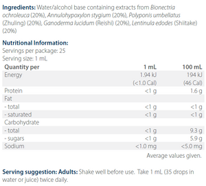 Ingredients including Bionectria, ocroleuca, Annulohpaxylon, Polyponis umbellatus, Zhuling, Ganoderma lucidum, Reishi, Lentinula edodes, Shiitake.