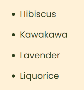 Supplement facts for Restore Premium Herbal Tea listing ingredients including Glycyrrhiza glabra, Hibiscus esculentus, Kawakawa Leaf Powder, Lavender Extract, Licorice