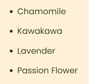 Supplement facts for Relax Premium Herbal Tea listing ingredients including Chamomile, Kawakawa Leaf Powder, Lavender Extract, Matricaria Recutita, Passionflower (Passiflora incarnata)
