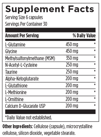Supplement facts for Amino-D-Tox