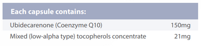 Supplement facts for CoQ10 150mg Vegan