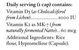 Supplement facts for Vit D Restore Capsules