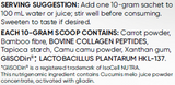 Supplement facts for EnduraDERM listing ingredients including Bamboo extract, Bovine Collagen Peptides, Camu camu, Carrot extract, Cucumis melo