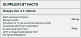 Supplement facts for Berberine Complex
