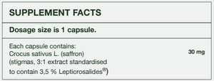 Supplement facts for Saffron Bioactive