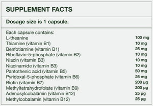 Supplement facts for Activated B-Complex + Suntheanine Cellg8 Liposomal Delivery