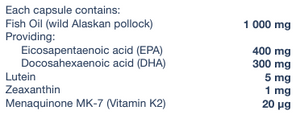 Supplement facts for Omega 3 - Lutein Zeaxanthin K2