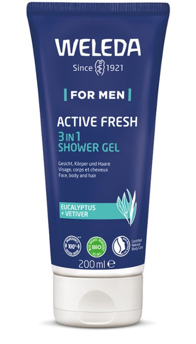 A supplement container of Mens Active Fresh 3in1 Shower Gel by Weleda