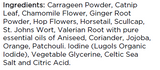 Supplement facts for Sleep Support listing ingredients including Aniseed, Chamomile, Chinese Skullcap, Coriander Seed, Ginger