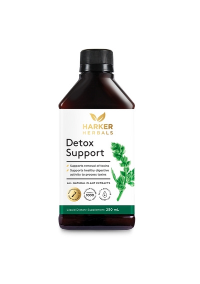 A supplement container of Detox Support by Harker Herbals