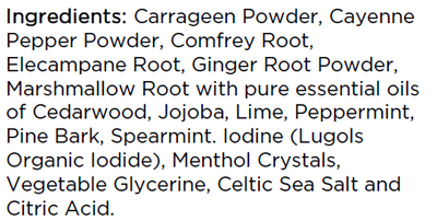 Supplement facts for Expectorant Support listing ingredients including Althaea officinalis, Cayenne Pepper, Cedarwood Oil, Citric Acid, Elecampane