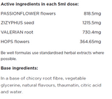 Supplement facts for Sleep Well listing ingredients including Chicory extract, Citric Acid, Fibre, Glycine, Helichrysum Hydrosol