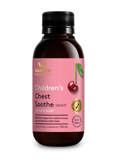 A supplement container of Children's Chest Soothe (Night) 150ml by Harker Herbals