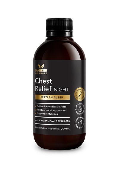 A supplement container of Chest Relief (Night) 200ml by Harker Herbals