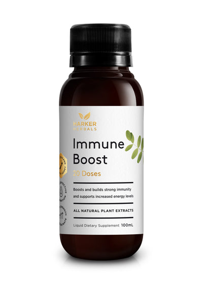 A supplement container of Immune Boost 100ml by Harker Herbals