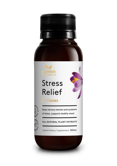 A supplement container of Stress Relief by Harker Herbals
