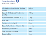 Supplement facts for SAMe 400 Complex listing ingredients including Cyanocobalamin, Folic acid, S-Adenosyl-L-Methionine, S-Adenosyl-L-methionine, S-adenosyl-L-methionine (SAMe)