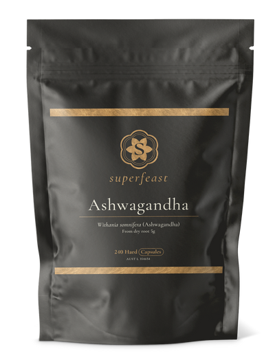 A supplement container of Ashwagandha - 240 caps by SuperFeast