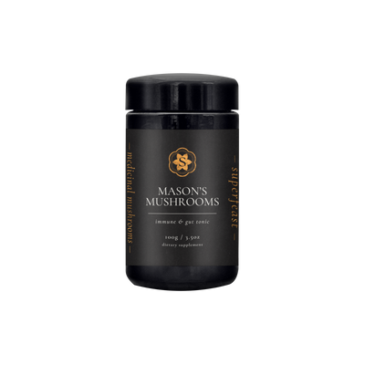 A supplement container of Mason's Mushrooms - 100g by SuperFeast