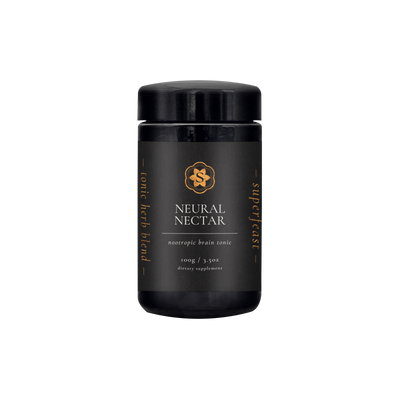 A supplement container of Neural Nectar by SuperFeast