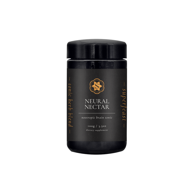 A supplement container of Neural Nectar by SuperFeast