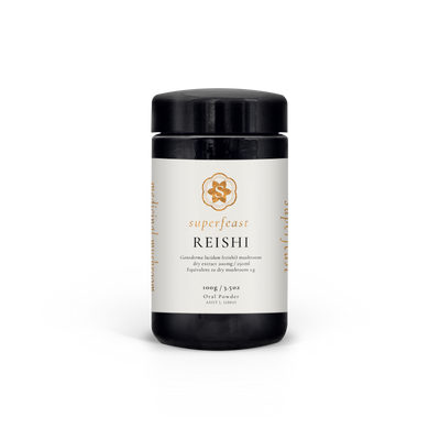 A supplement container of Reishi by SuperFeast