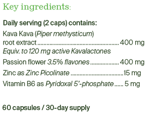 Supplement facts for BePure Calm Now