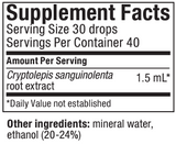 Supplement facts for Cryptolepis 60ml