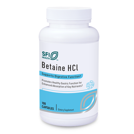 A supplement container of Betaine HCl by SFI Health