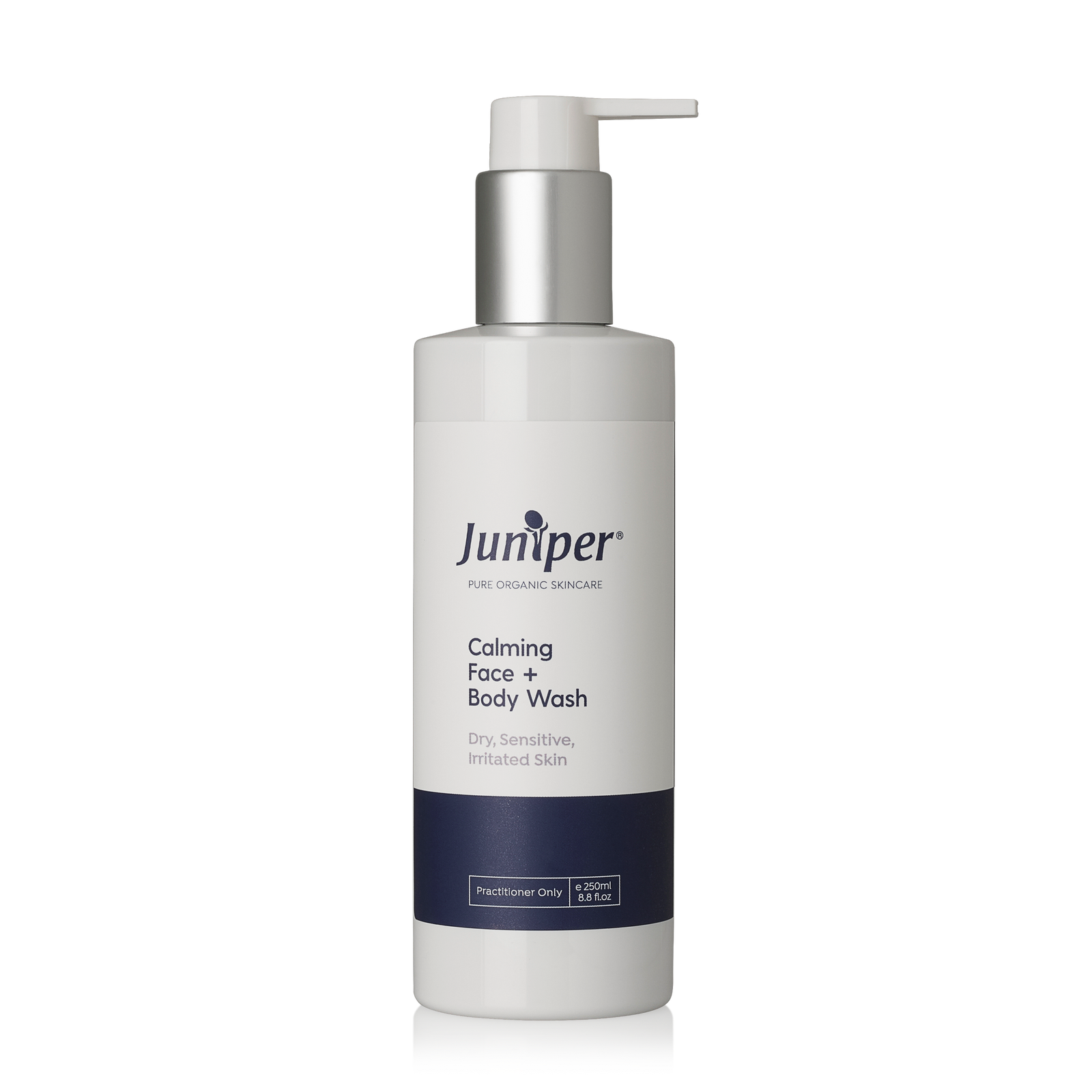 A supplement container of Calming Face and Body Wash 250ml by Juniper