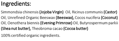 Supplement facts for Medi Balm listing ingredients including Beeswax, Cacao, Castor Oil, Castor Oil (Ricinus communis), Cocoa Butter