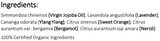 Supplement facts for Anxius Aromatherapy Blend 10ml listing ingredients including Angustifolia, Bergamot, Citrus Begamot Extract, Citrus sinensis, Jojoba Oil